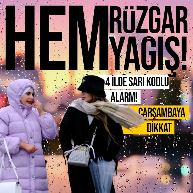 Egeye kuvvetli yağış Marmaraya kuvvetli rüzgar! 4 ile sarı kodlu alarm! Çarşamba gününe dikkat | 1 Aralık hava durumu