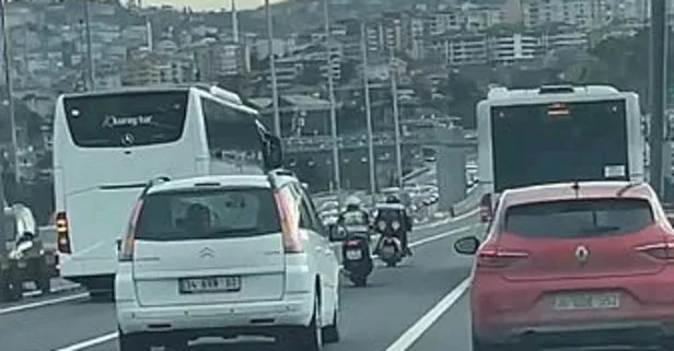 Son dakika: İstanbul’da araçlar fırtınada zor anlar yaşayan motosikletlilere kalkan oldular