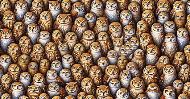 Baykuşların içinde iki kedi bulan ise bir dahi! 100 kişiden 99'u işin içinden çıkamıyor