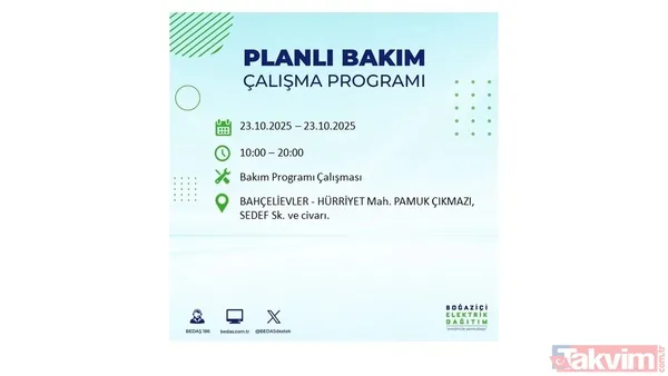 ↪23 Ekim 2025 İstanbul merkezli elektrik kesintisi yaşanacak ilçe, mahalle ve sokaklar↩