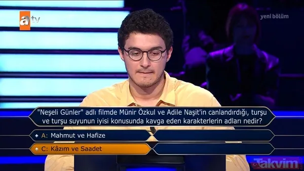 Kenan İmirzalıoğlu sordu, Kim Milyoner Olmak İster'de Yeşilçam rüzgarı esti! Neşeli Günler, Münir Özkul ve Adile Naşit... - 28