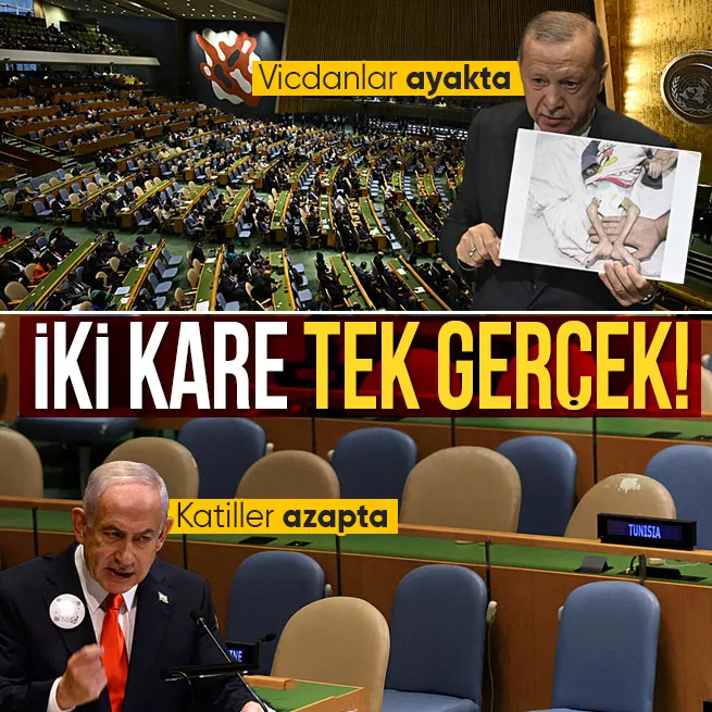 Başkan Erdoğanın alkışlandığı BM salonunda Netanyahu boş koltuklara konuştu