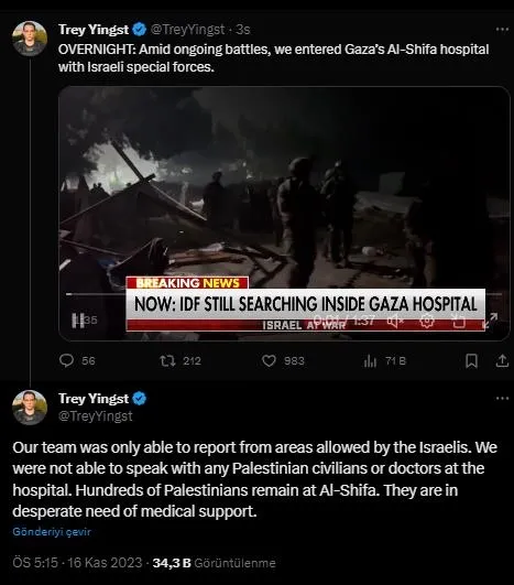 1700155313008.jpeg Akıttığı kanla övünen Netanyahu'nun "Hamas hastanelere sığındı" algısı kısa sürdü! Amerikalı gazeteci: "Yüzlerce Filistinli Şifa'da kalıyor"-9