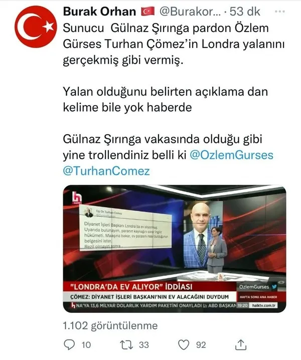 Halk TV sunucusu Özlem Gürses'ten ikinci Gülnaz Şırınga vakası! Bu kez “Erbaş, Londra ev aldı” yalanı ile trollendi!-5