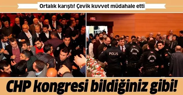 CHP’nin olaysız kongresi yok! Mersin İl Kongre’si karıştı çevik kuvvet müdahale etti