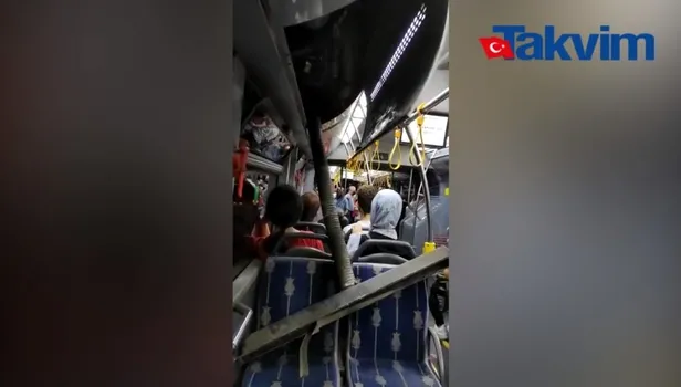 Skandalların ardı arkası kesilmiyor: İETT otobüsünün reklam panosu otobüste bulunan yolcuların üzerine düştü