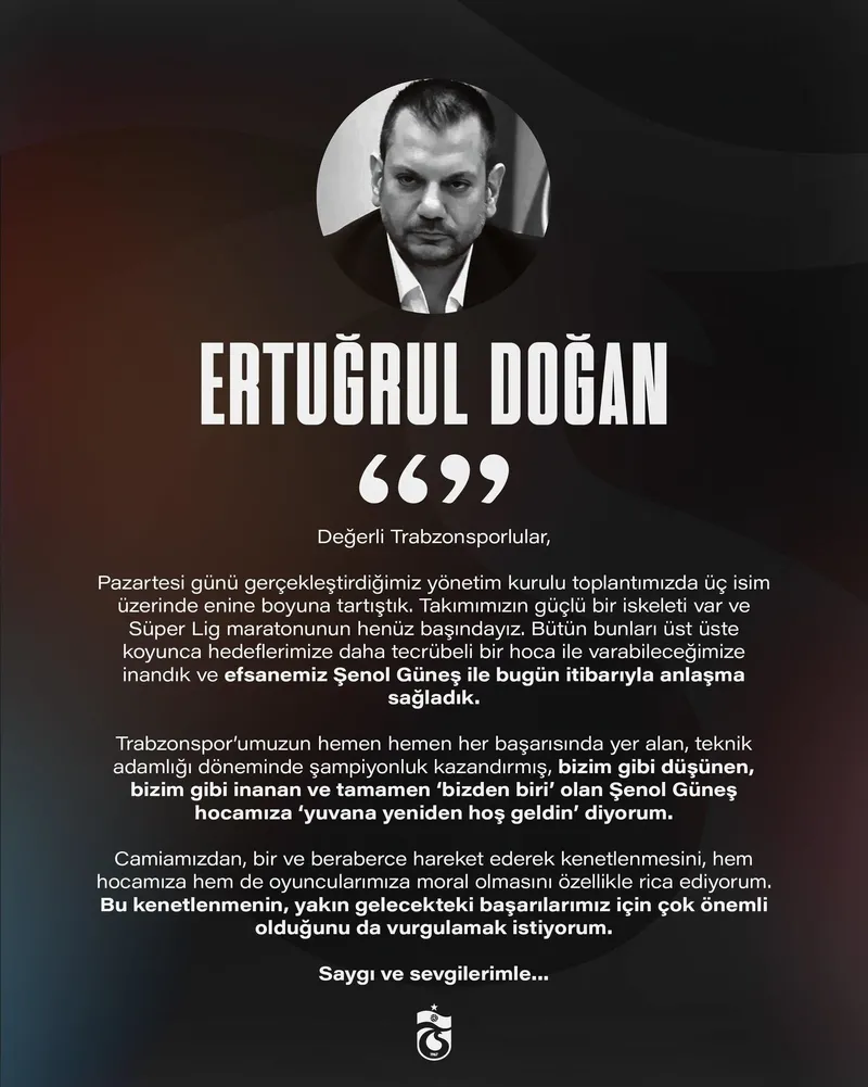 Trabzonspor'da Güneş doğdu! Şenol Güneş ile anlaşma tamam | Resmi açıklama geldi: Yuvana yeniden hoş geldin-3