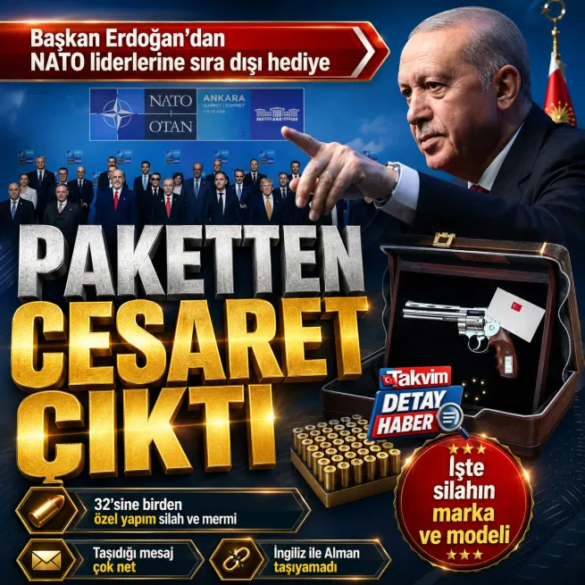 Erdoğandan NATO zirvesinde diplomatik sürpriz: Liderlere özel yapım revölver silah hediyesi