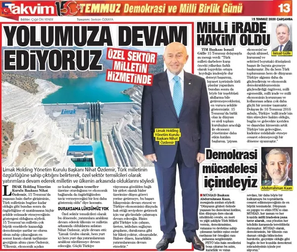 Dev projeler hayata geçirildi, Türkiye daha da güçlendi | Takvim Gazetesi 15 Temmuz özel eki-9
