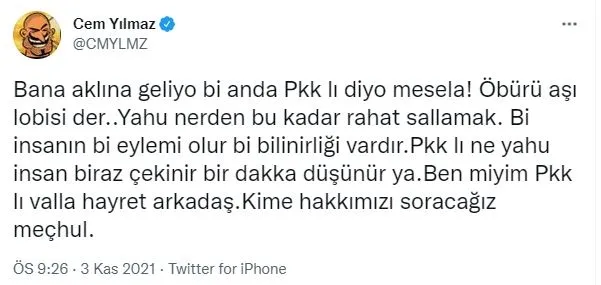 Cem Yılmaz Selahattin Demirtaş ve Osman Kavala çıkışı sonrası kendini savundu: Siyaset yapmıyorum