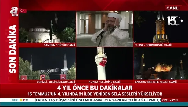 15 Temmuz hain darbe girişiminin 4. yıl dönümünde Ayasofya dahil tüm camilerden selalar okundu