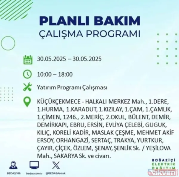 Bedaş | 30 Mayıs İstanbul Elektrik Kesintisi