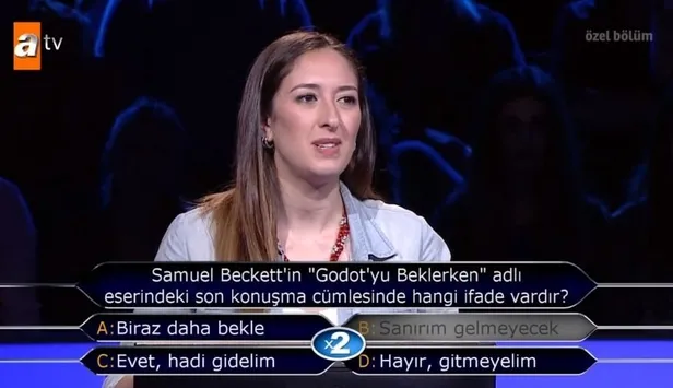 Godot'yu Beklerken adlı eserdeki son konuşma cümlesinde hangi ifade vardır? Kim Milyoner Olmak İster-1