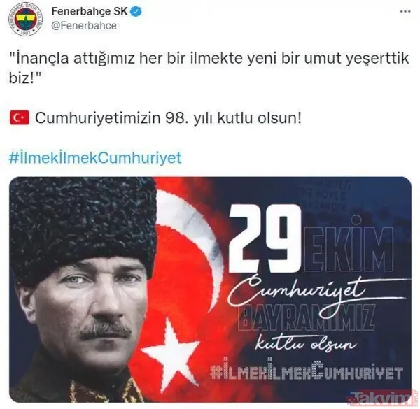 Spor camiasından 29 Ekim Cumhuriyet Bayramı mesajları! Beşiktaş, Fenerbahçe, Galatasaray, Trabzonspor... - 6