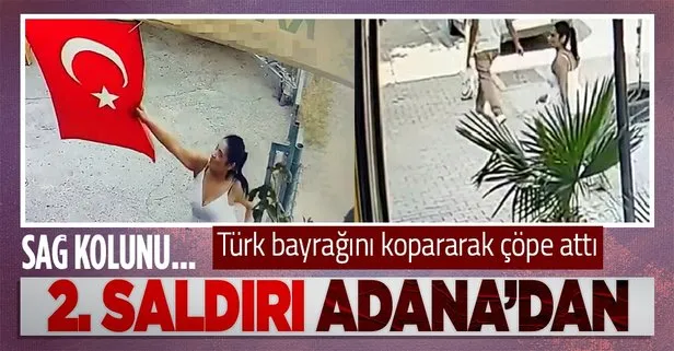 İkinci saldırı! Bir kadın iş yerine asılı Türk bayrağını kopararak çöpe attı
