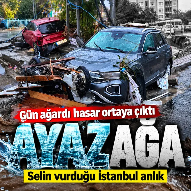 Ayazağada selin bilançosu gün ağarınca ortaya çıktı! Araçlar sürüklendi, iş yerlerini su bastı