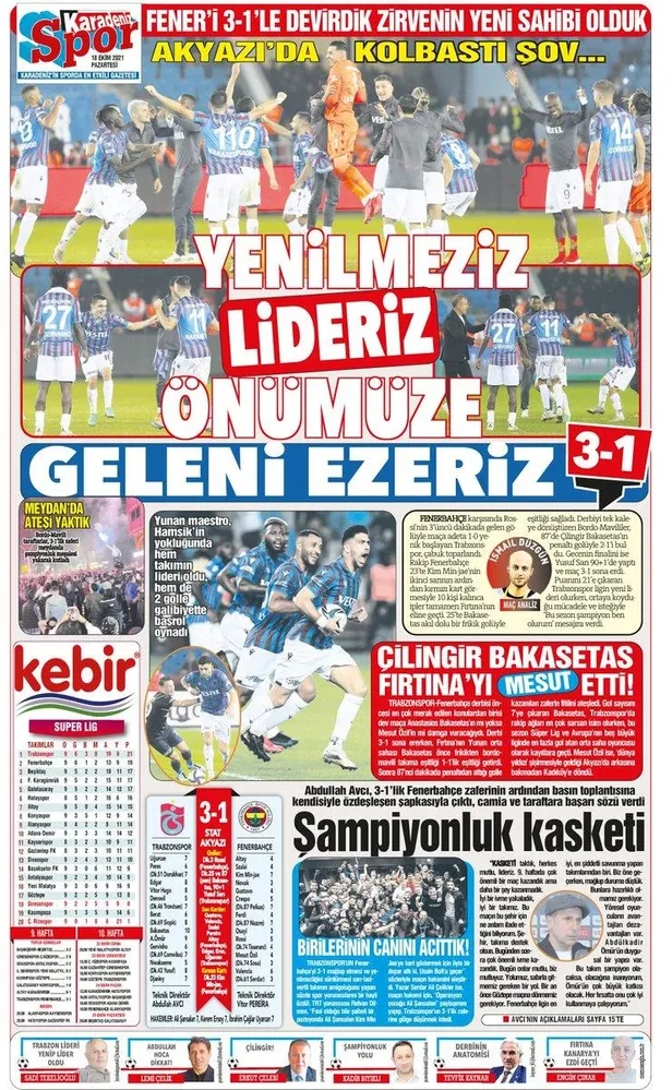Trabzonspor'un Fenerbahçe zaferi yerel basının manşetlerinde: Lider olunmaz doğulur koçum!-6