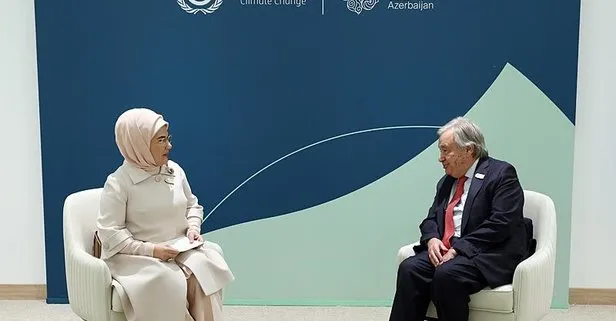 Emine Erdoğan, COP29’da BM Genel Sekreteri Guterres ile görüştü