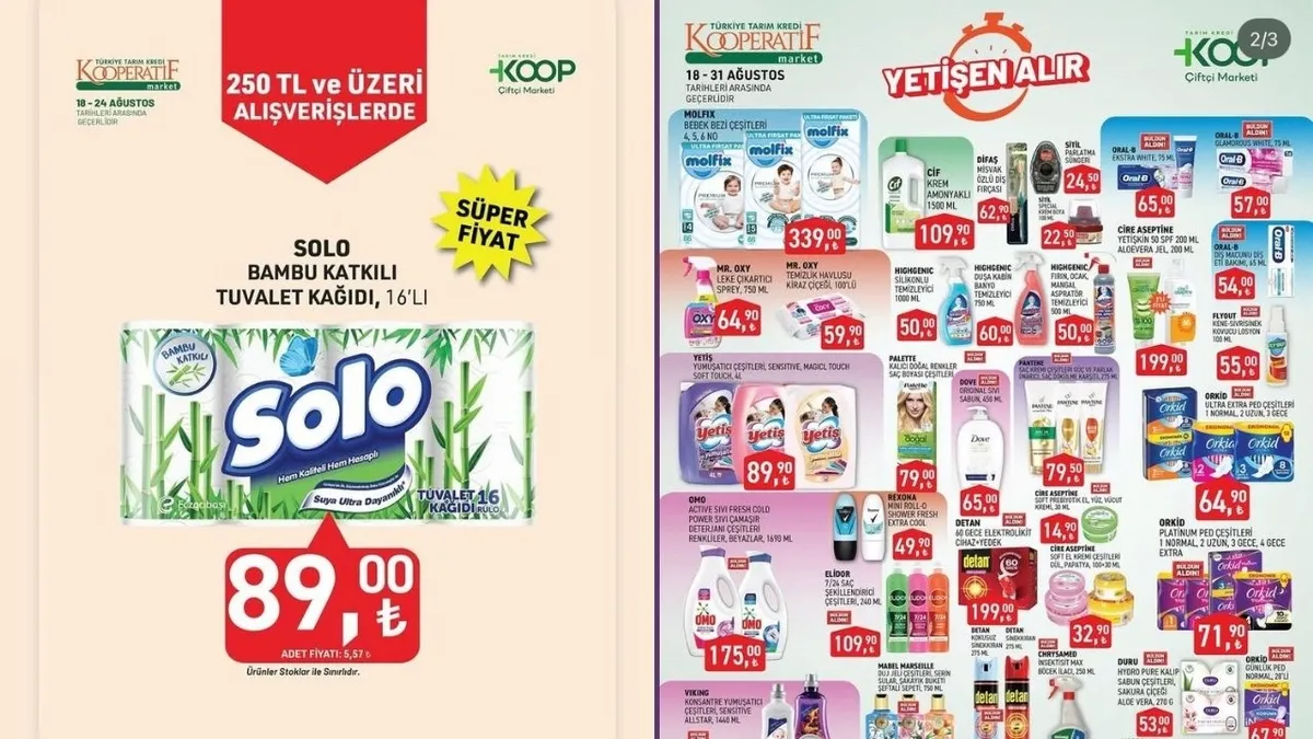 Tarım Kredi Market 19-31 Ağustos 2025 kataloğu: Yetişen Alır kampanyasıyla altın fırsatlar! 250 TL ve üzeri alışverişlerde...