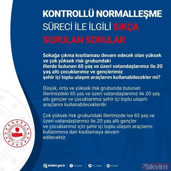 Sokağa çıkma kısıtlaması devam edecek olan yüksek ve çok yüksek risk grubundaki illerde bulunan 65 yaş ve üzeri vatandaşlarımız ile 20 yaş altı çocuklarımız...