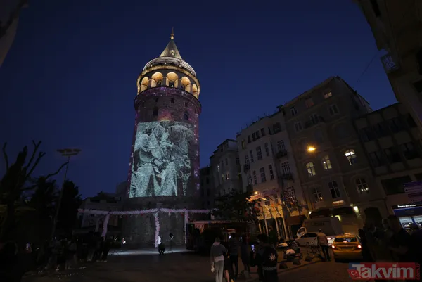 Anneler Günü, Galata Kulesi'ne yansıtılan fotoğraflarla kutlandı! Mustafa Kemal Atatürk ve Başkan Erdoğan... - 9