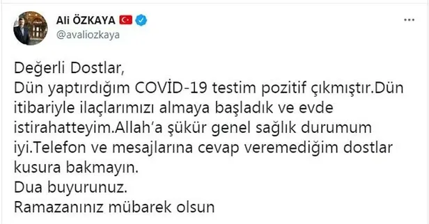 Son dakika: AK Parti Afyonkarahisar Milletvekili Ali Özkaya koronavirüse yakalandı-1