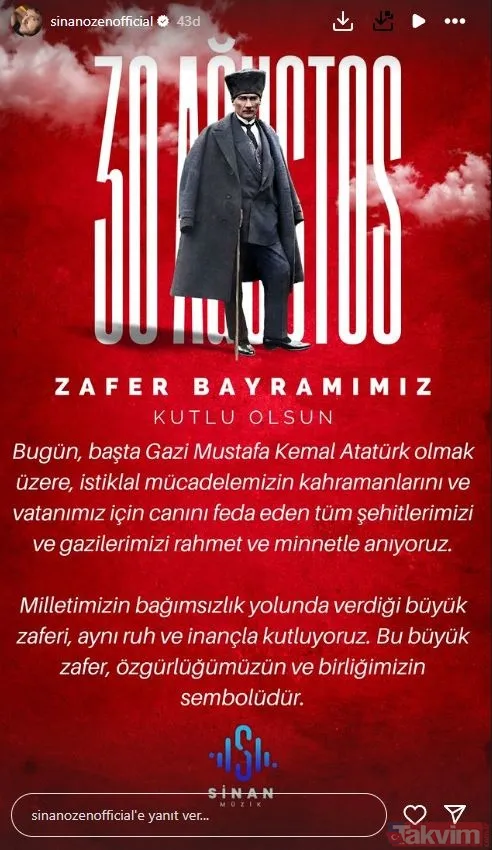Ünlü isimlerden 30 Ağustos Zafer Bayramı paylaşımları! Demet Akalın, Müge Anlı, İbrahim Tatlıses, Alişan, Sinan Akçıl... - 5