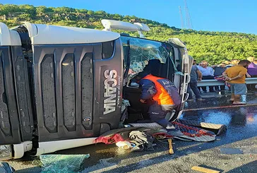 Tır devrildi, sürücü ve 150 koyun öldü