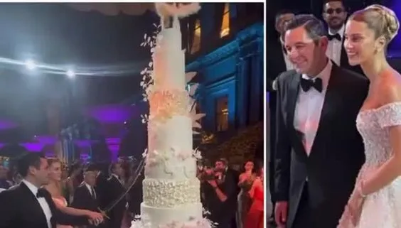 Hacı Sabancı ile Nazlı Kayı'dan Çırağan Sarayı'nda görkemli düğün! Kılıçla kestikleri pasta dalga konusu oldu: