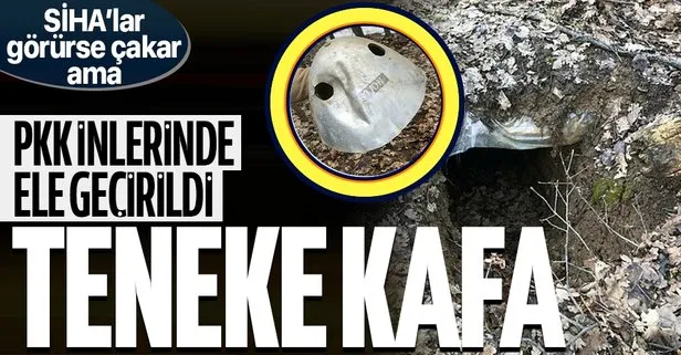 PKK’lı teröristlerin inlerinde, İHA ve SİHA’lara av olmamak için kullandıkları teneke şapkaları ele geçirildi