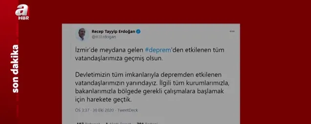 SON DAKİKA: Başkan Erdoğandan İzmir depremi sonrası ilk açıklama