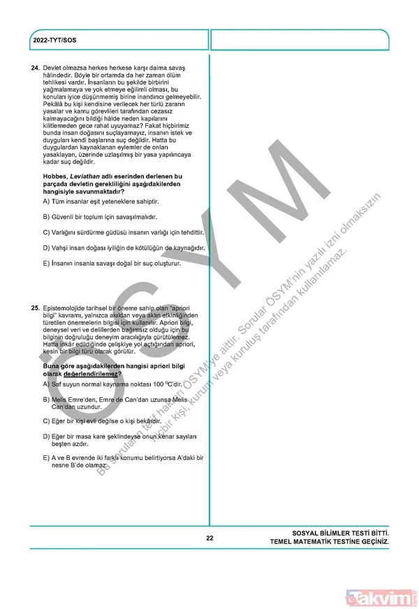 YKS TYT FUL A-B-C-D kitapçığı soru ve cevap anahtarı! 2022 YKS TYT SORU VE CEVAPLARI PDF İNDİR! osym.gov.tr YKS TYT Türkçe, Sosyal Bilimler, Matematik, Fen, Coğrafya, Din cevap anahtarı! - 24
