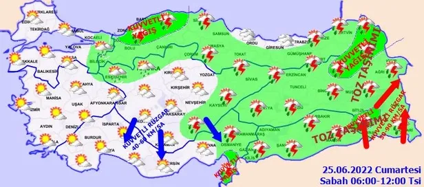 Meteorolojiden hafta sonu için yağış uyarısı! Kuvvetli fırtına ve gök gürültülü yağmur geliyor | 25 Haziran HAVA DURUMU-7