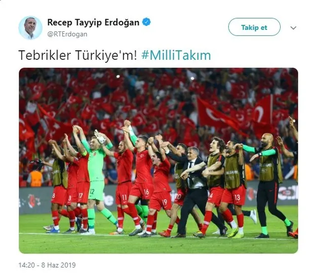 Başkan Erdoğan’dan A Millilere tebrik: Tebrikler Türkiye’m