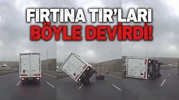 Kuzey Marmara'da fırtına TIR'ları devirdi -Video
