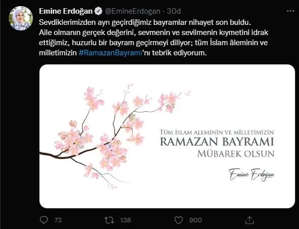 Emine Erdoğan'dan Ramazan Bayramı paylaşımı-1