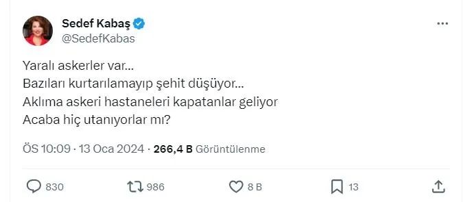 1705229765970.jpeg CHP'nin kadrolu fondaşı Sedef Kabaş'tan FETÖvari algı operasyonu! "Yaralı askerler tedavi edilmiyor" yalanı... Kirli sicili hafızalarda-3