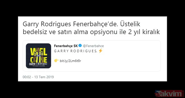 Galatasaray taraftarı Fenerbahçe'nin Garry Rodrigues transferi sonrası çıldırdı