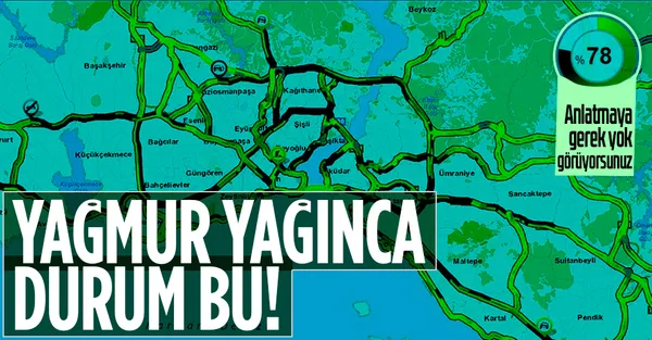 İstanbul'da trafik kilit! Sağanak yağış sonrası trafik yoğunluğu yüzde 80'e dayandı!-1