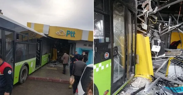 Son dakika: Adana’da belediye otobüsü PTT şubesine daldı!