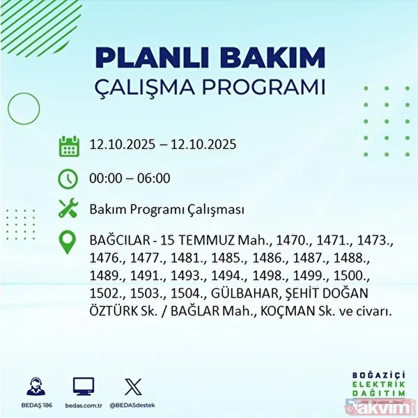 Evde elektrik ne zaman gelir? 11-12 EKİM İLÇE İLÇE LİSTE: İstanbul'da 9 saat yok - 29