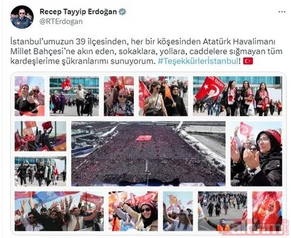 Başkan Erdoğan’dan Teşekkürler İstanbul paylaşımı! Tarihi mitingde yaşanan coşku yorumlara taştı