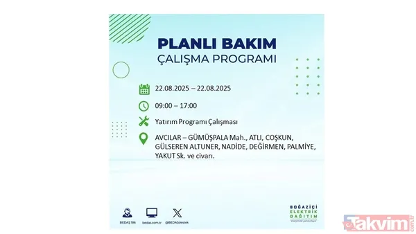 İstanbul'da 19 ilçede elektrik kesintisi! BEDAŞ İLÇE İLÇE listeledi: 22 Ağustos Cuma günü 8 saat yok - 36