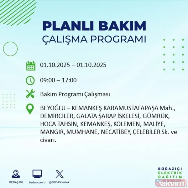 🔴1 Ekim 2025 İstanbul'da Elektrik Kesintisi Yaşanacak İlçeler