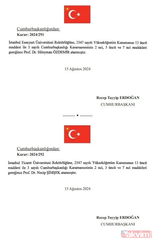 Başkan Erdoğan imzaladı: Atama kararları Resmi Gazete'de! Emniyet Genel Müdürlüğü ve Jandarma Genel Komutanlığı'na yeni isimler - 24
