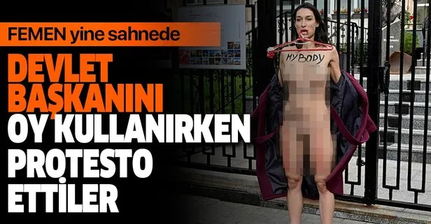 FEMEN üyesi, Ukrayna Devlet Başkanı oy kullandığı sırada eylem düzenledi