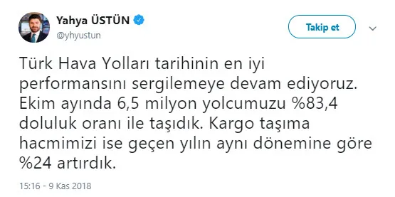 Türk Hava Yolları Ekim ayında yüzde 83,4 doluluk oranına ulaştı-1