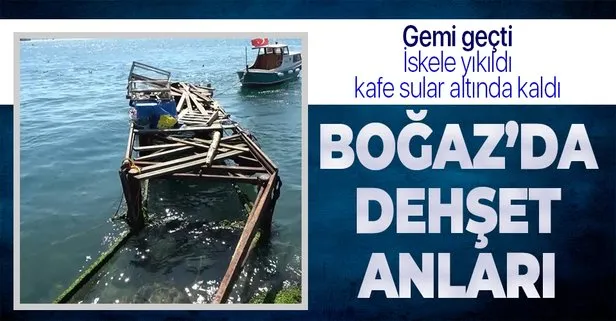 İstanbul Boğazı’nda savaş gemisi paniği! Dalgalar sonrası kafeyi su bastı iskele parçalandı