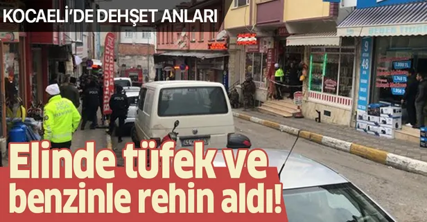 Kocaeli'de dehşet anları! Tüfek ve benzin bidonuyla berberi rehin aldı!