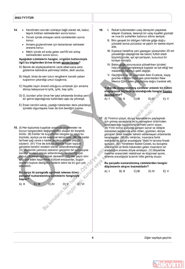 YKS TYT FUL A-B-C-D kitapçığı soru ve cevap anahtarı! 2022 YKS TYT SORU VE CEVAPLARI PDF İNDİR! osym.gov.tr YKS TYT Türkçe, Sosyal Bilimler, Matematik, Fen, Coğrafya, Din cevap anahtarı! - 6